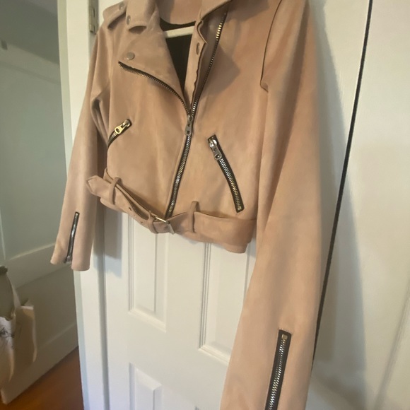 Biker Moto Cropped Jacket Faux Suede Saks Fifth Avenue - Picture 5 of 14